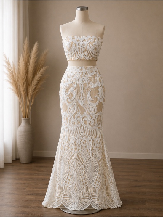 Fashion Nova Dresses & Skirts - Ivory Lace Two-Piece Strapless Set
